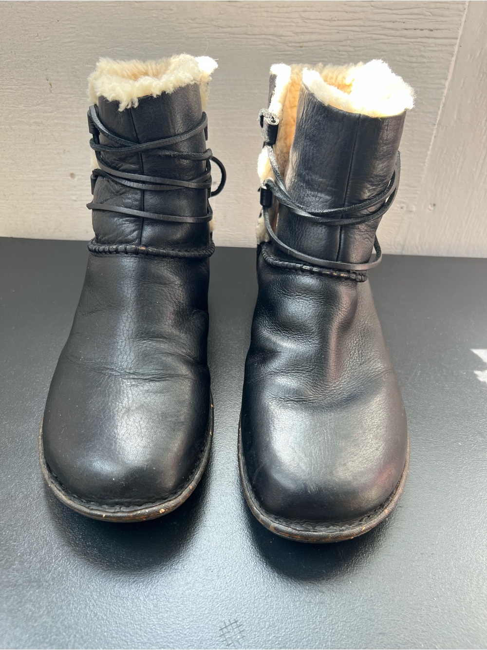UGG Black Leather Shearling Lined Ankle Boots